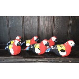 Set of Six PARROT Napkin Rings Hand Carved &‎ Painted Wood Colorful